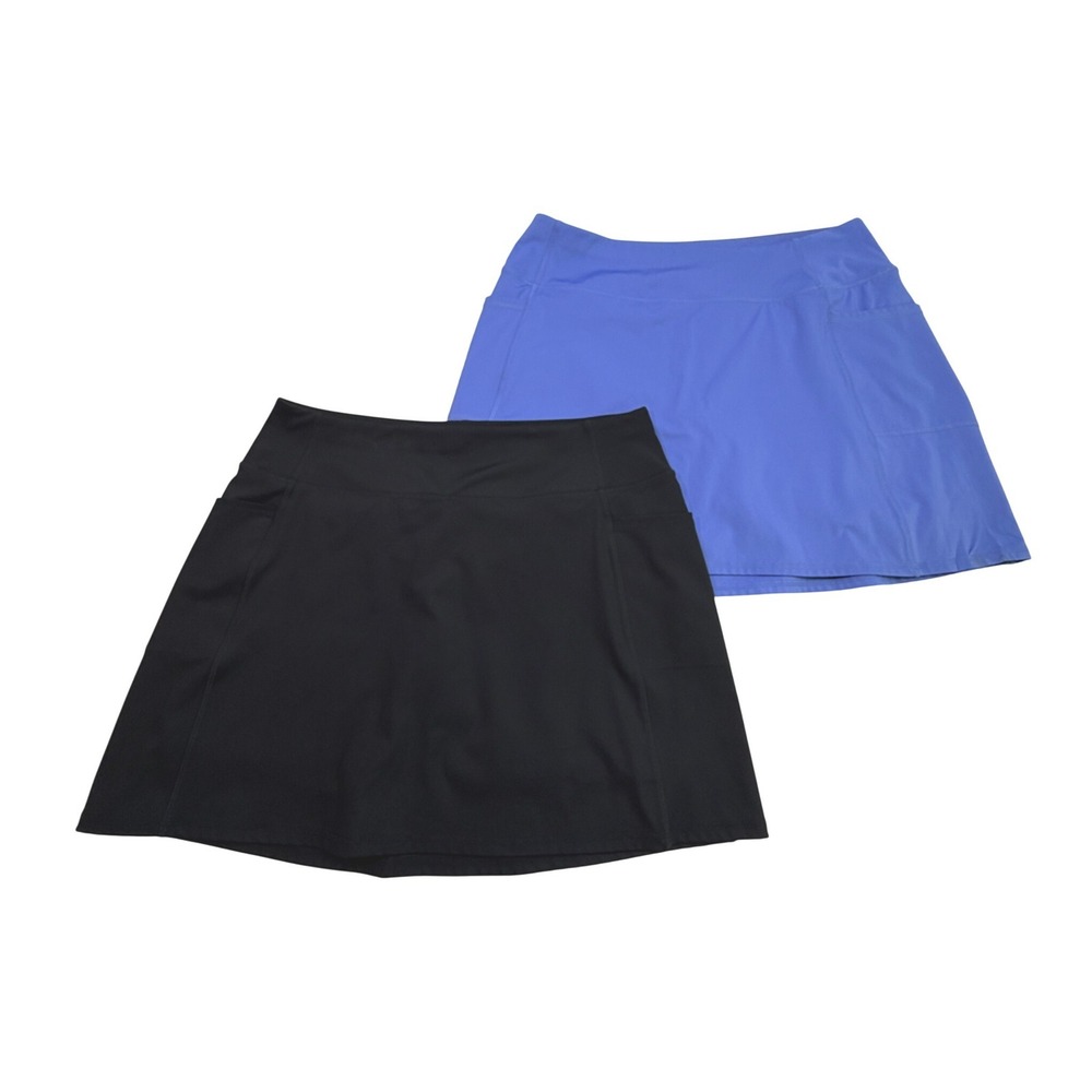 Skechers Skort Set Athletic Golf Tennis Skirt Women Large Black Blue Pockets 2PK